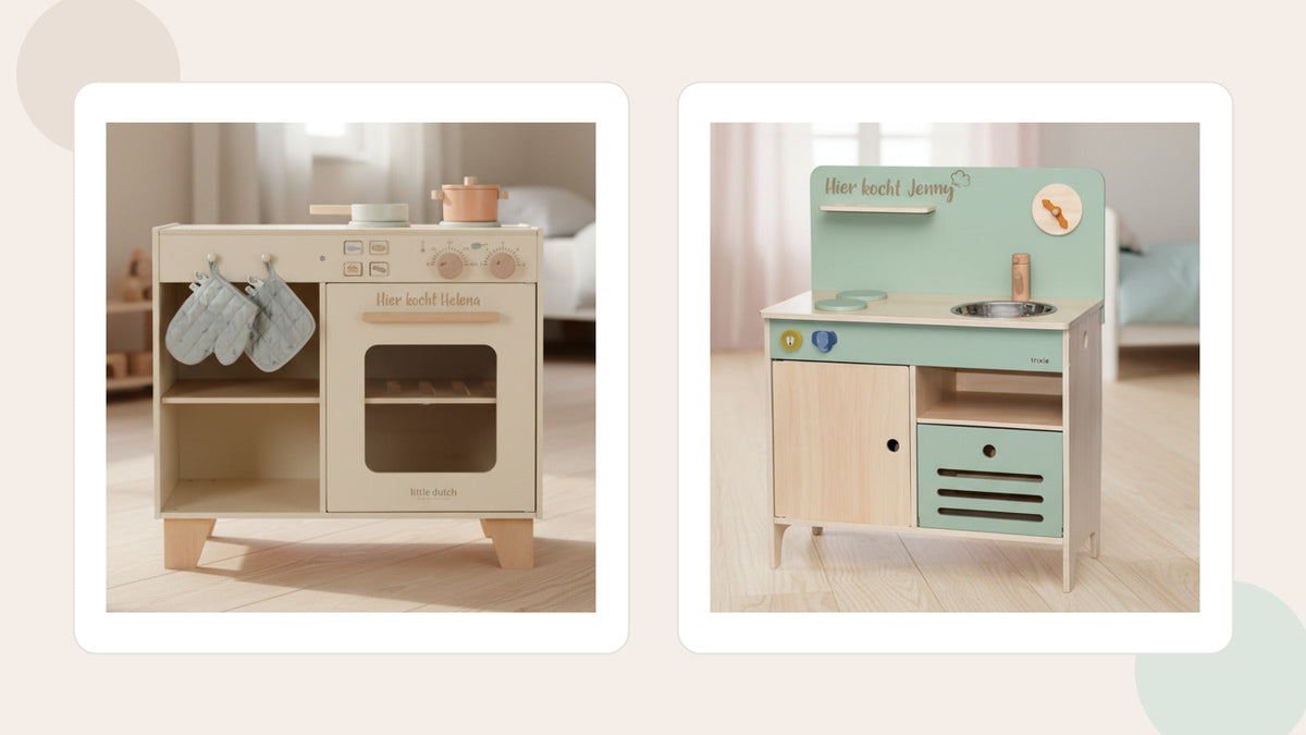 Zwei Holz-Spielküchen von Little Dutch und Trixie im Vergleich