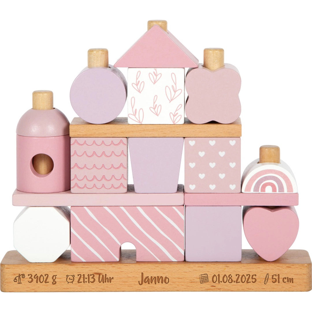Personalized pink stacking house for a newborn | small foot by Schmatzepuffer