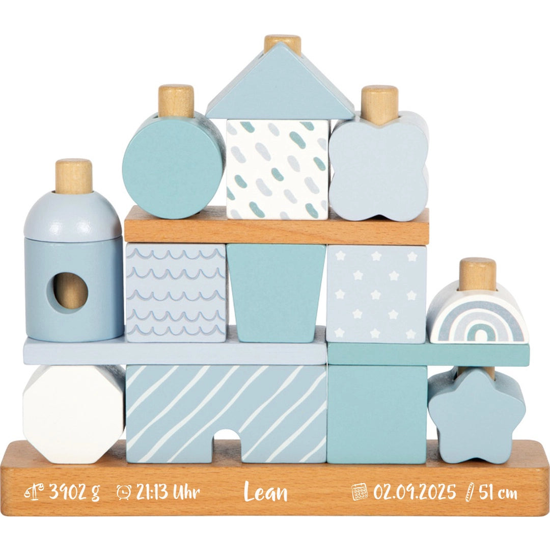 Personalized blue stacking house for a newborn | small foot by Schmatzepuffer