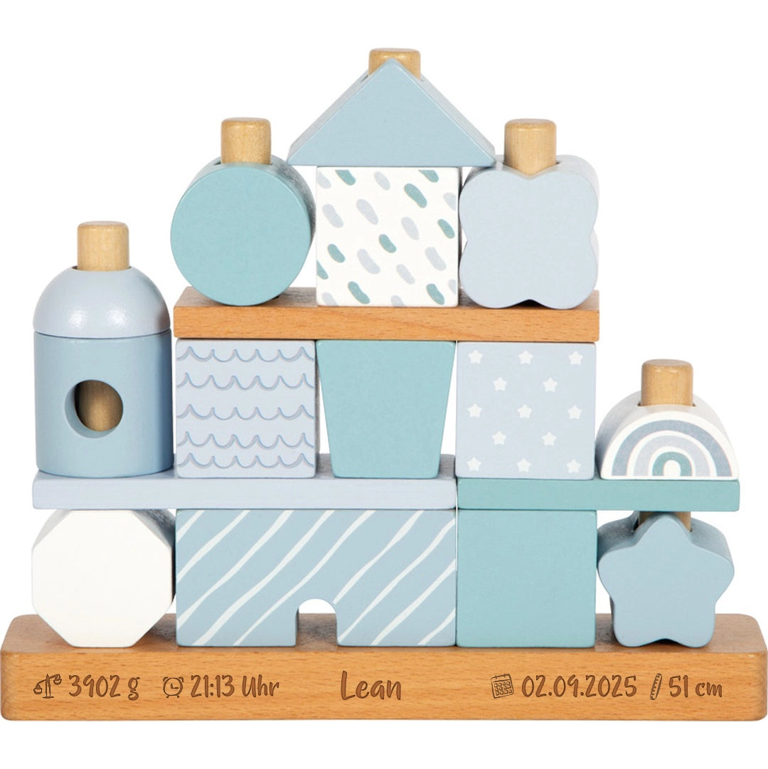 Personalized blue stacking house for a newborn | small foot by Schmatzepuffer