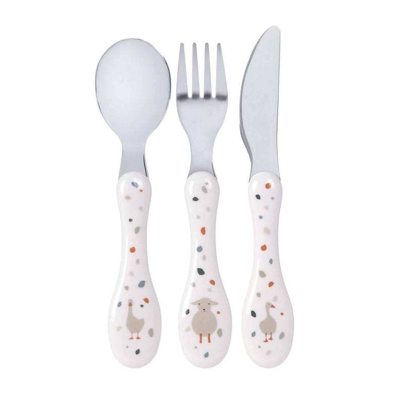 Children's Cutlery Set - Tiny Farmer Sheep & Goose, White | Lässig