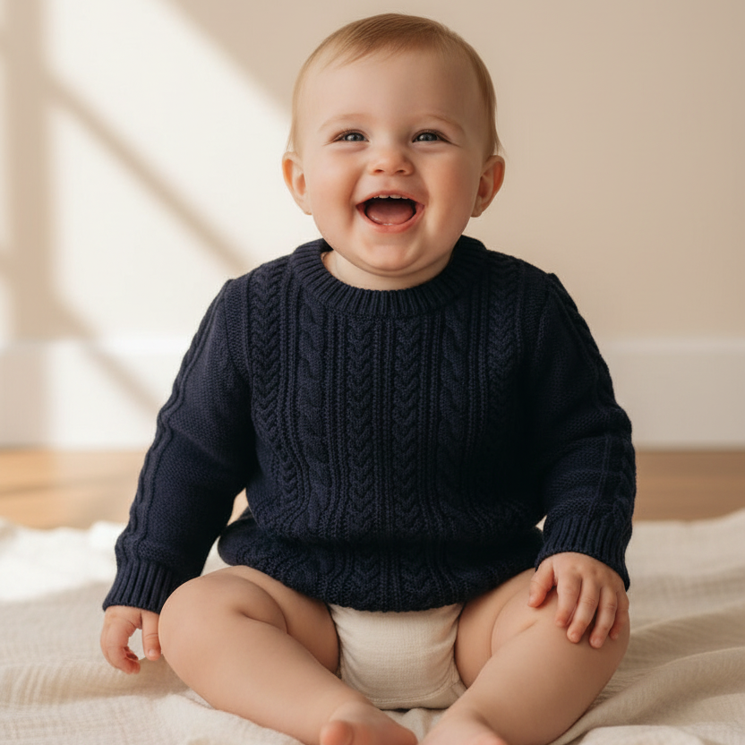 Navy blue knit sweater, size 62-68 | Leevje