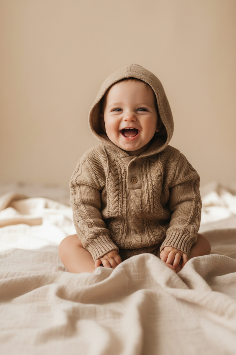 Hoodie Strick "Walnut" beige Größe 98-104 | Leevje