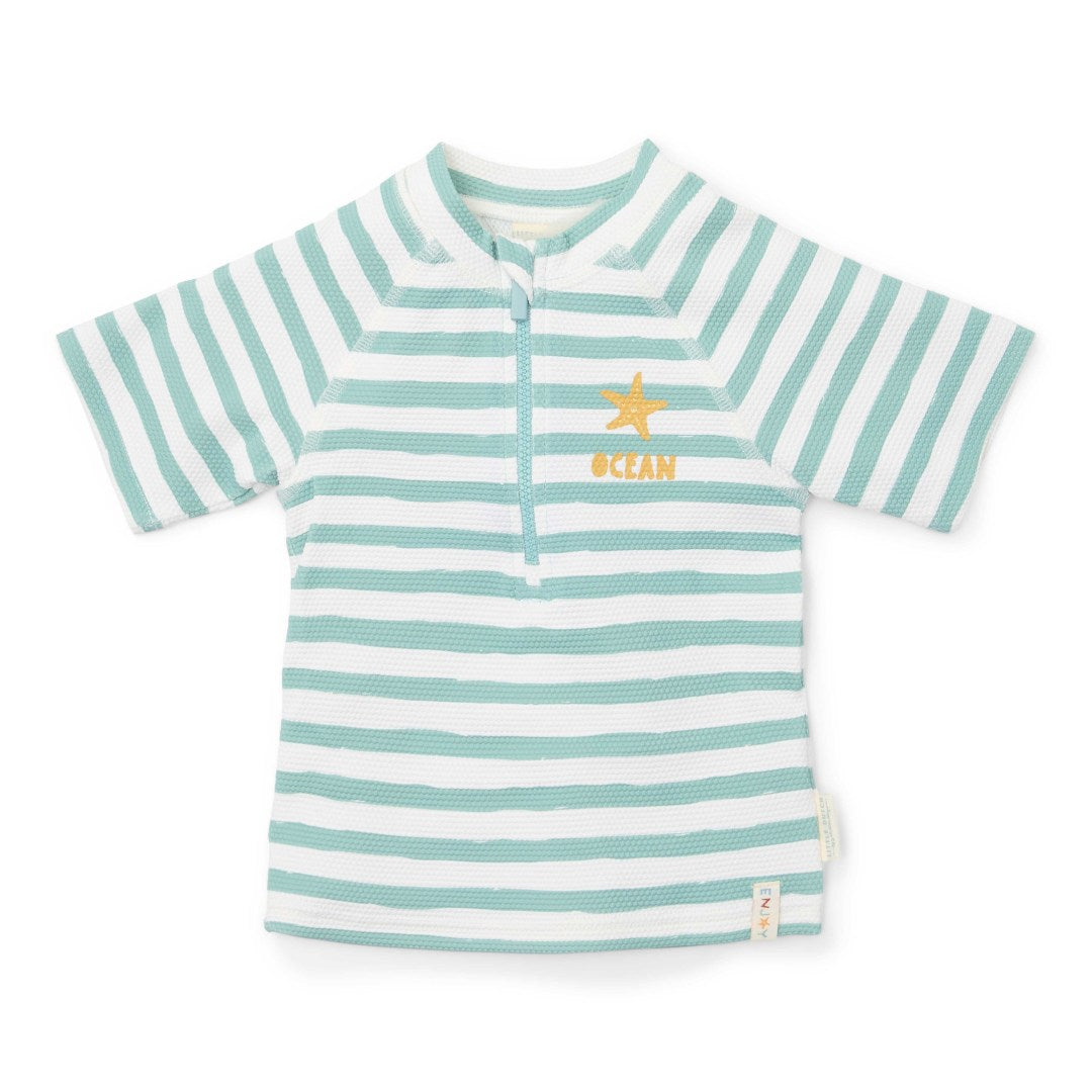 Kurzärmeliges Schwimmshirt Stripes Surf Blue | Little Dutch
