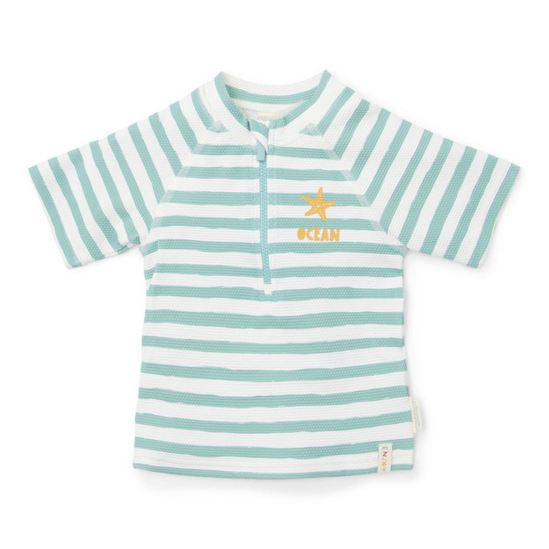 Kurzärmeliges Schwimmshirt Stripes Surf Blue | Little Dutch