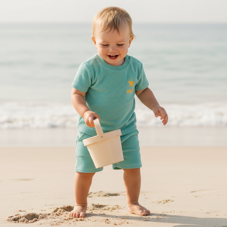 T-shirt and shorts Seashells and Stripes Surf Blue | Little Dutch