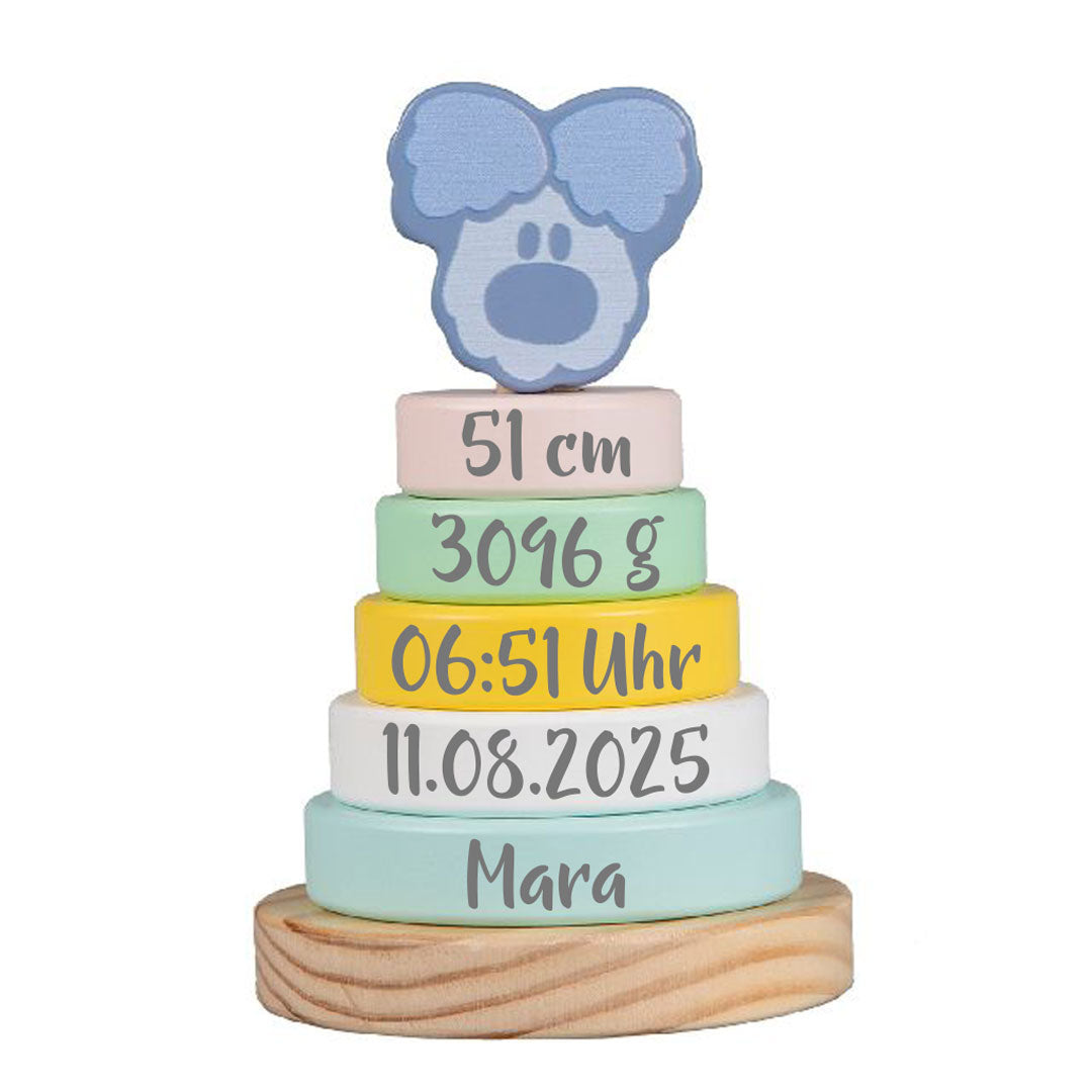 Personalized Stacking Tower Wusel Baby – Birth Gift | Schmatzepuffer