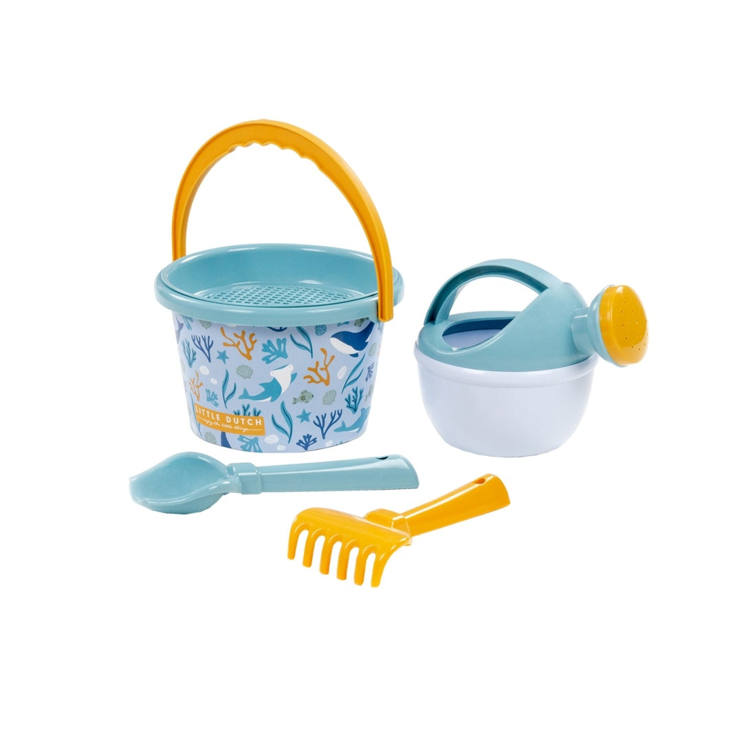 Strandset mit Eimer, Gießkanne, Harke und Schaufel für Kinder
