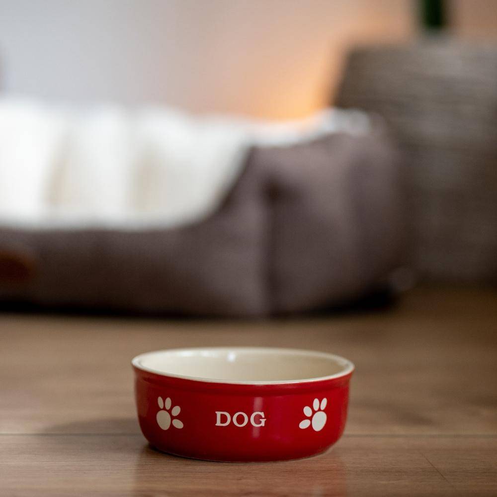 Hunde Keramiknapf "DOG" rot / beige 13.5 X 13.5 X 5 cm | Nobby