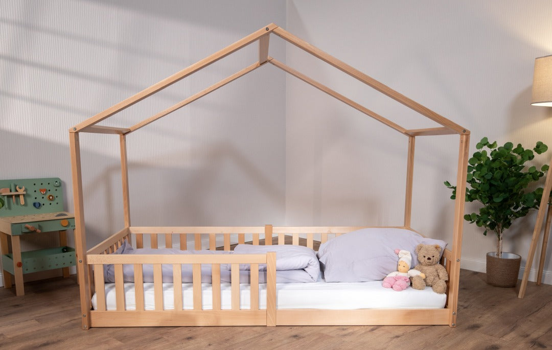 Floor bed / house bed ENNO 90x200 cm natural beech incl. optional roof | tiSsi®