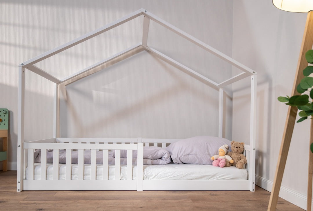Floor bed / house bed ENNO 90x200 cm beech white incl. optional roof | tiSsi®