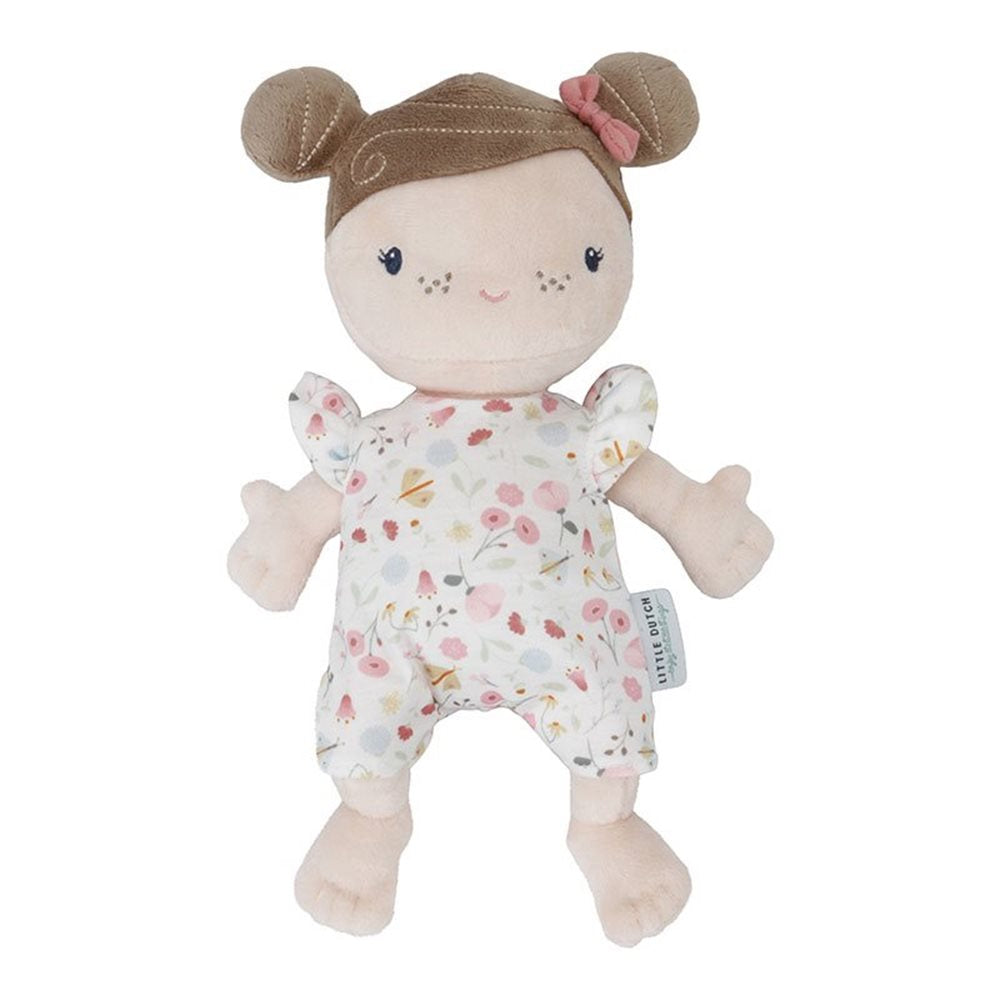 Kuschelpuppe als Geschenk zur Geburt oder Taufe in neutralem Hintergrund bei Schmatzepuffer