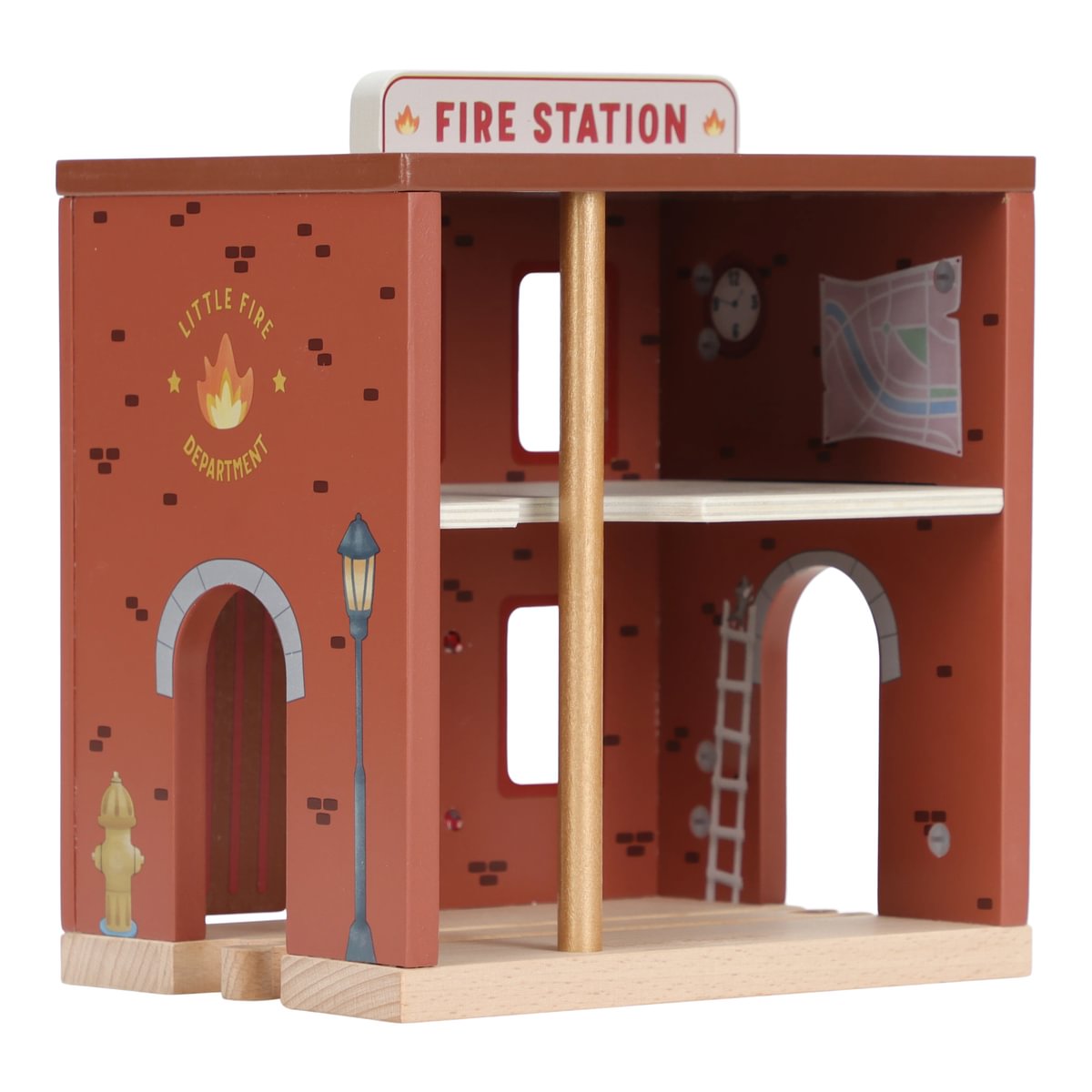 Personalisierte Holzeisenbahn Feuerwehrstation aus Holz | Schmatzepuffer