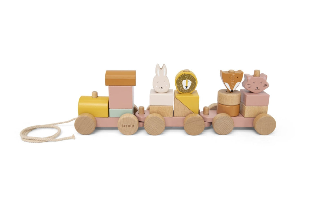 Personalisierter Holz-Zug Tiere Frau Katze – Geschenk zur Taufe | Schmatzepuffer