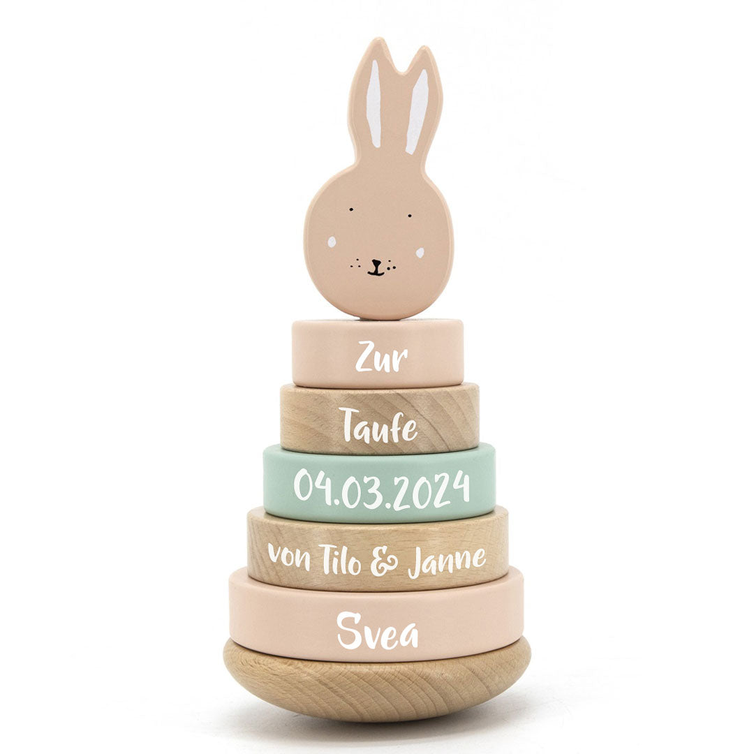 Stacking Tower Wood Mrs. Rabbit – Gift for Baptism | Schmatzepuffer