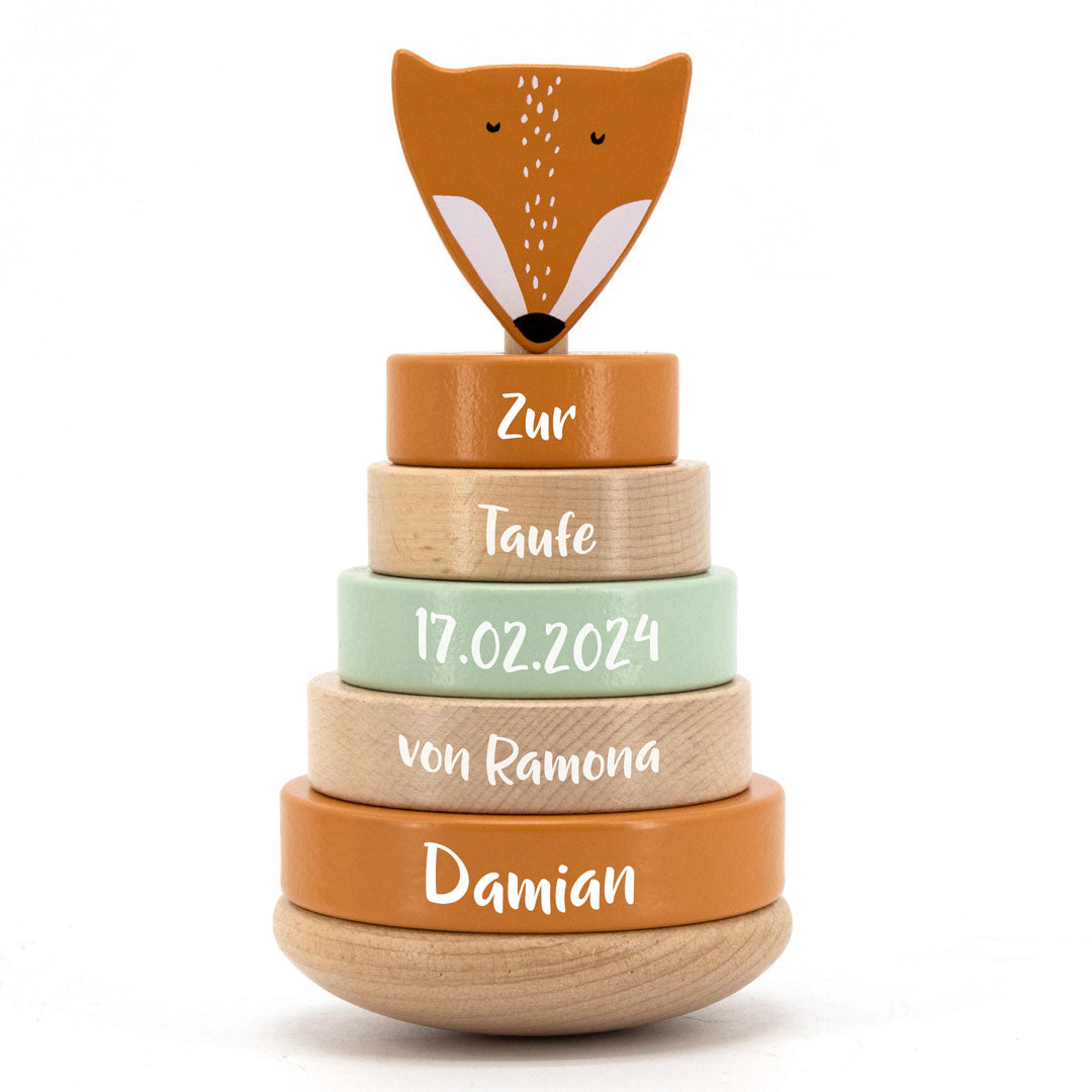 Wooden Stacking Tower Mr. Fox – Christening Gift | Schmatzepuffer