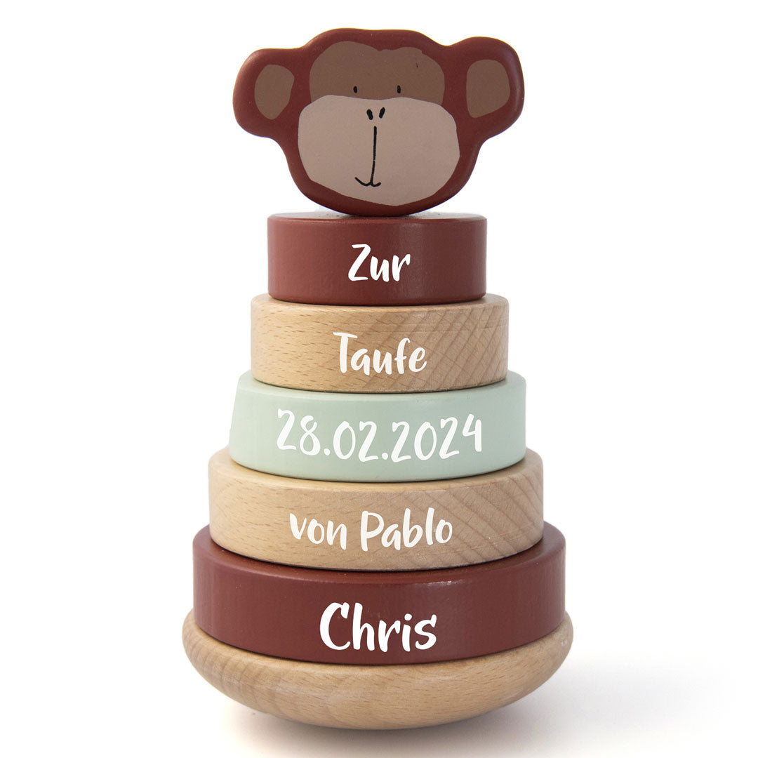 Wooden Stacking Toy Mr. Monkey – Christening Gift | Schmatzepuffer