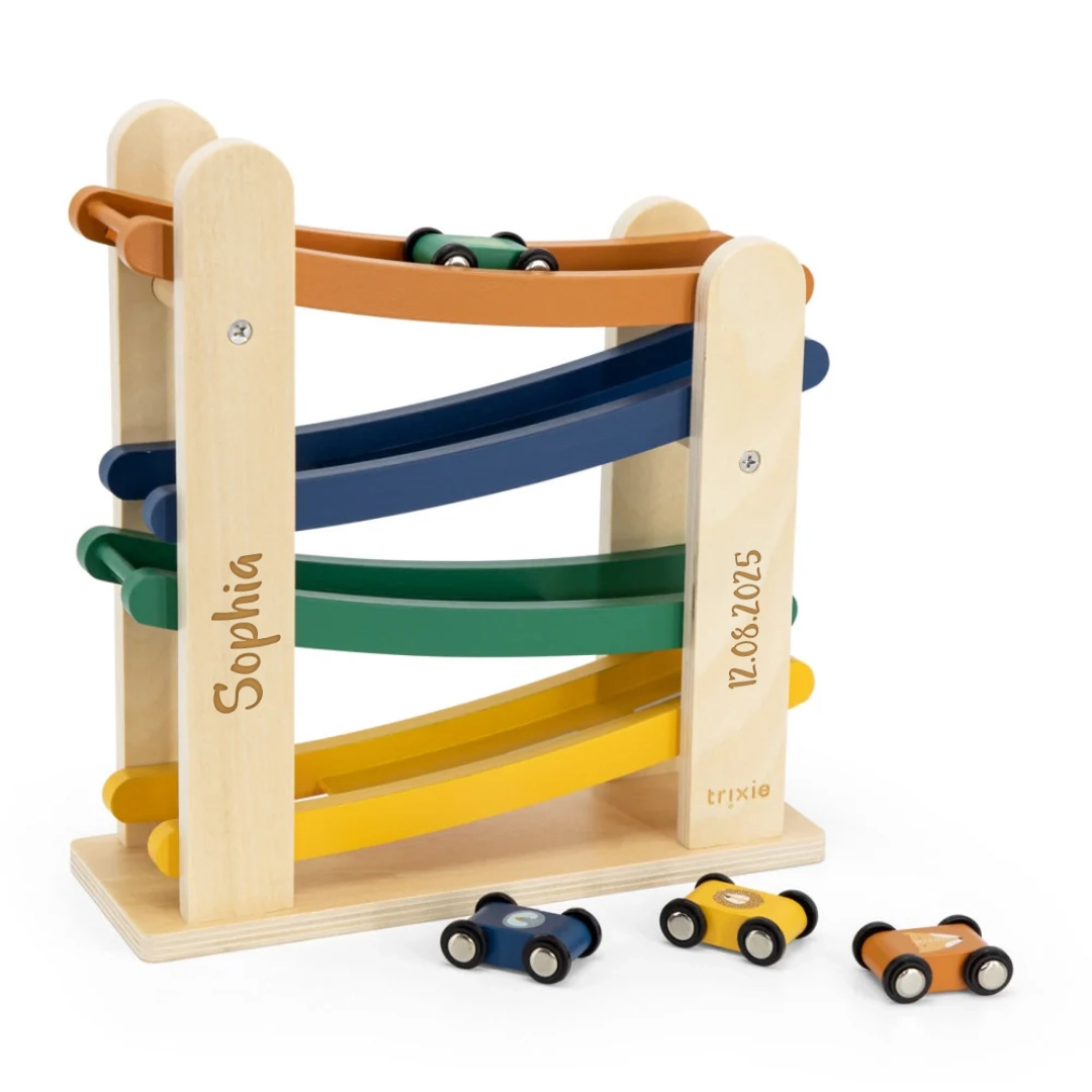Wooden Ball Track with 4 Cars – Motor Skills Toy for Children | Schmatzepuffer