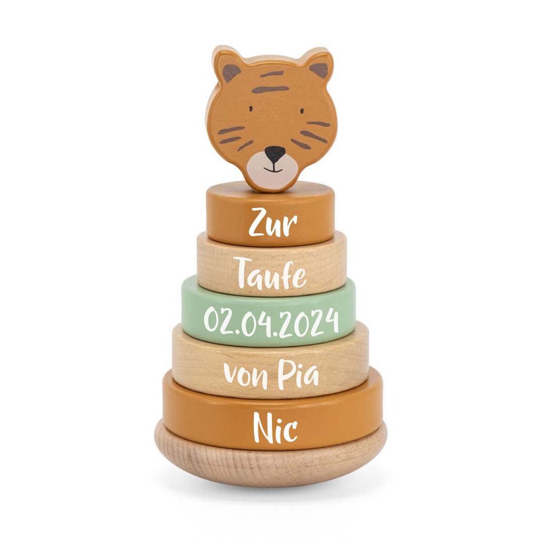 Stapelturm Holz Herr Tiger – Geschenk zur Taufe | Schmatzepuffer
