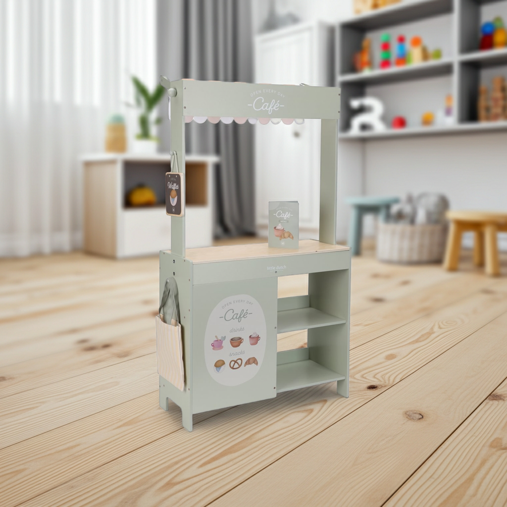 Marktstand & Café aus Holz – 2-in-1 Spielstand