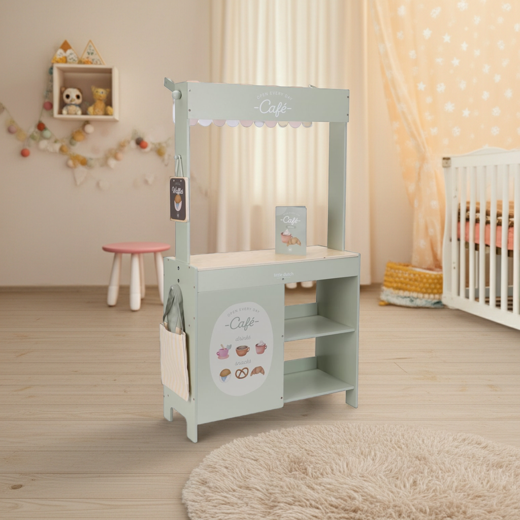 Marktstand & Café aus Holz – 2-in-1 Spielstand