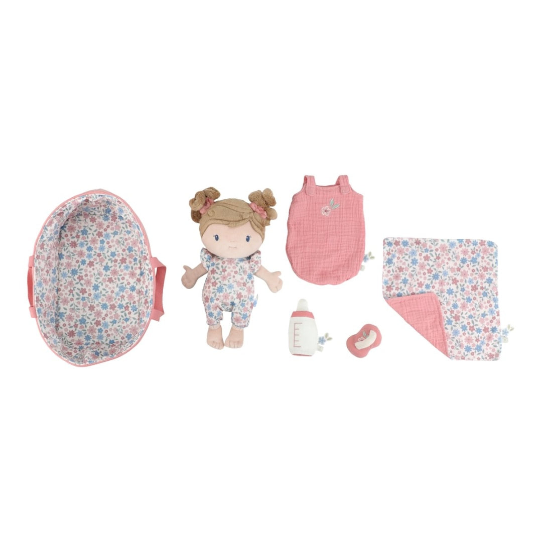 Pink baby doll in a basket | Little Dutch
