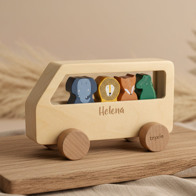 Holz Tierbus für Kinder – Motorikspielzeug aus Holz | Schmatzepuffer