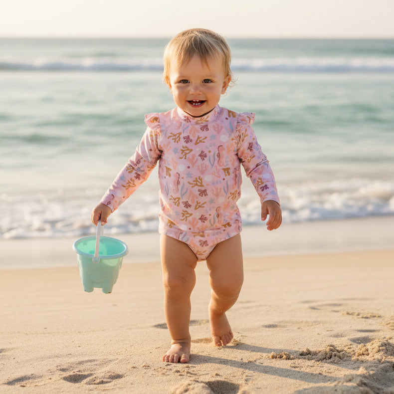 Bathing T-shirt long sleeve ruches Ocean Dreams Pink | Little Dutch