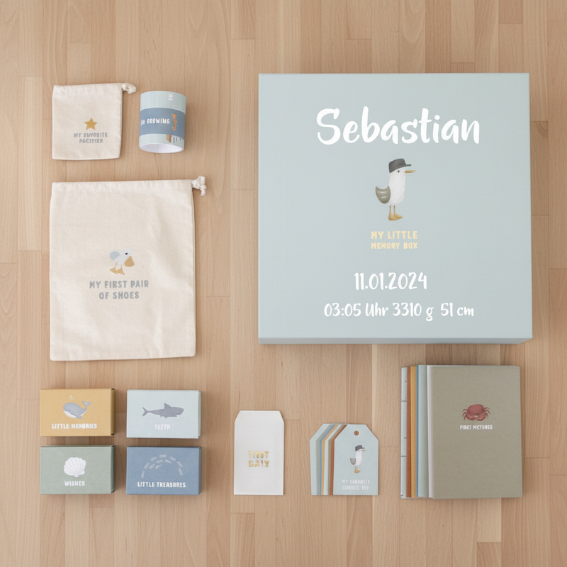 Erinnerungsbox Sailors Bay – Baby Erinnerungsbox | Geschenk zur Geburt & Taufe