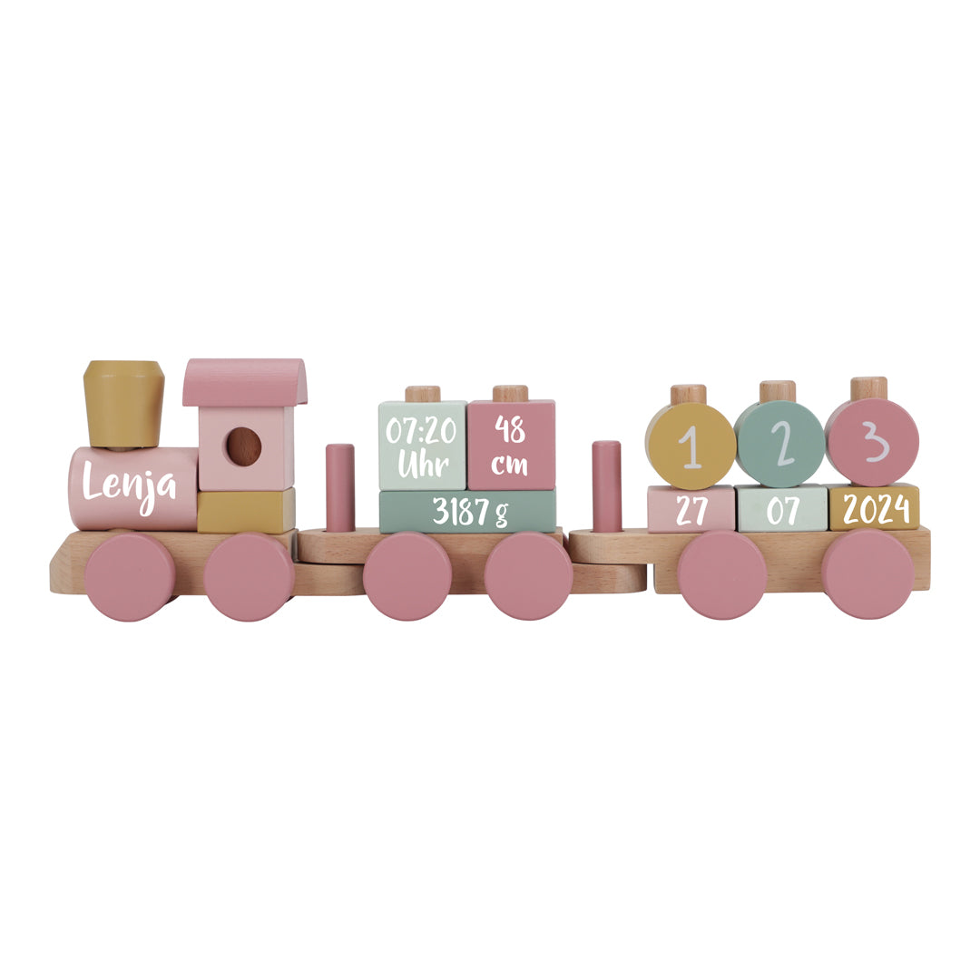 Train en bois personnalisé Jardin enchanté – Cadeau de naissance