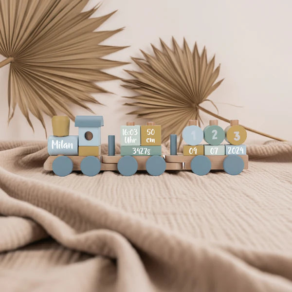 Personalized Gift Set Wooden Train - Stacking Tower - Rainbow - Gift for Birth