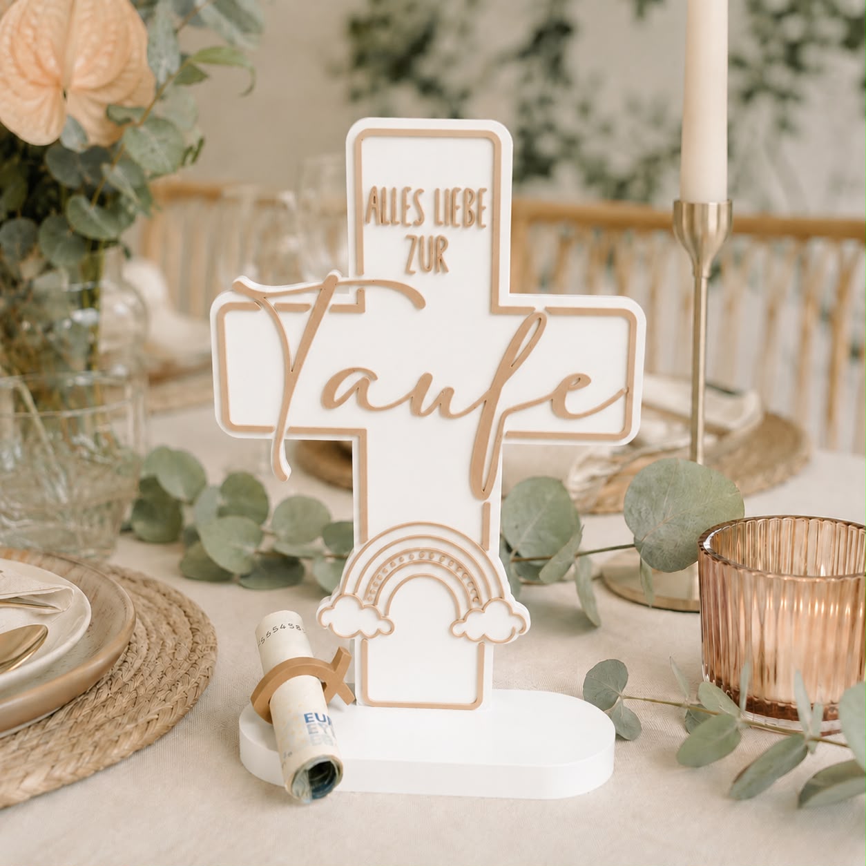 Personalized baptism cross with name in various colors