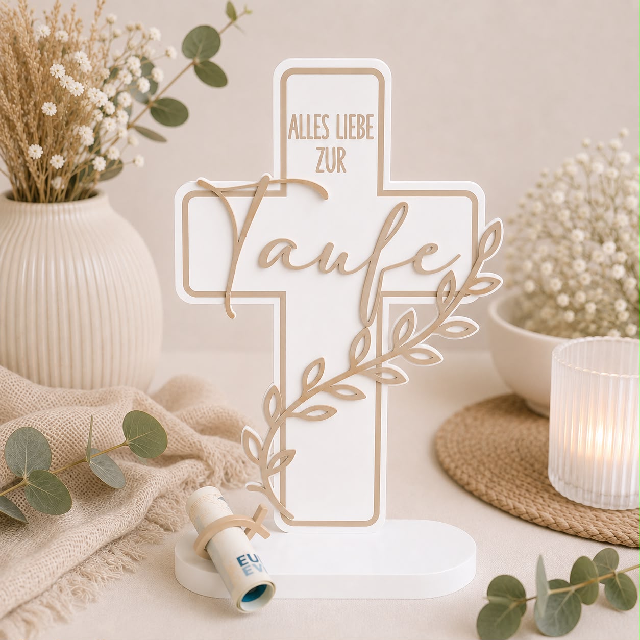 Personalized baptism cross with name in various colors