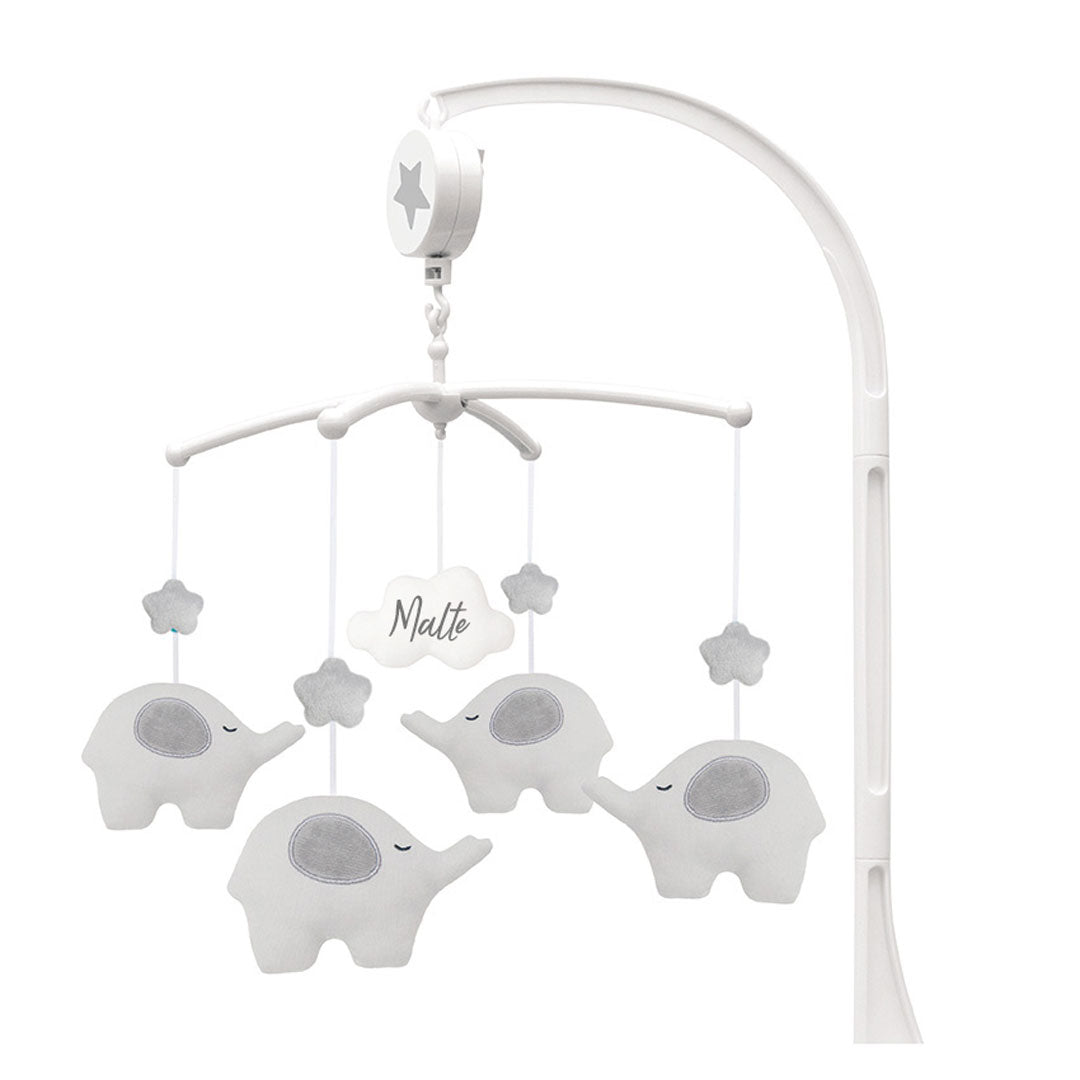 Music mobile elephant stars, white gray | JaBaDaBaDo