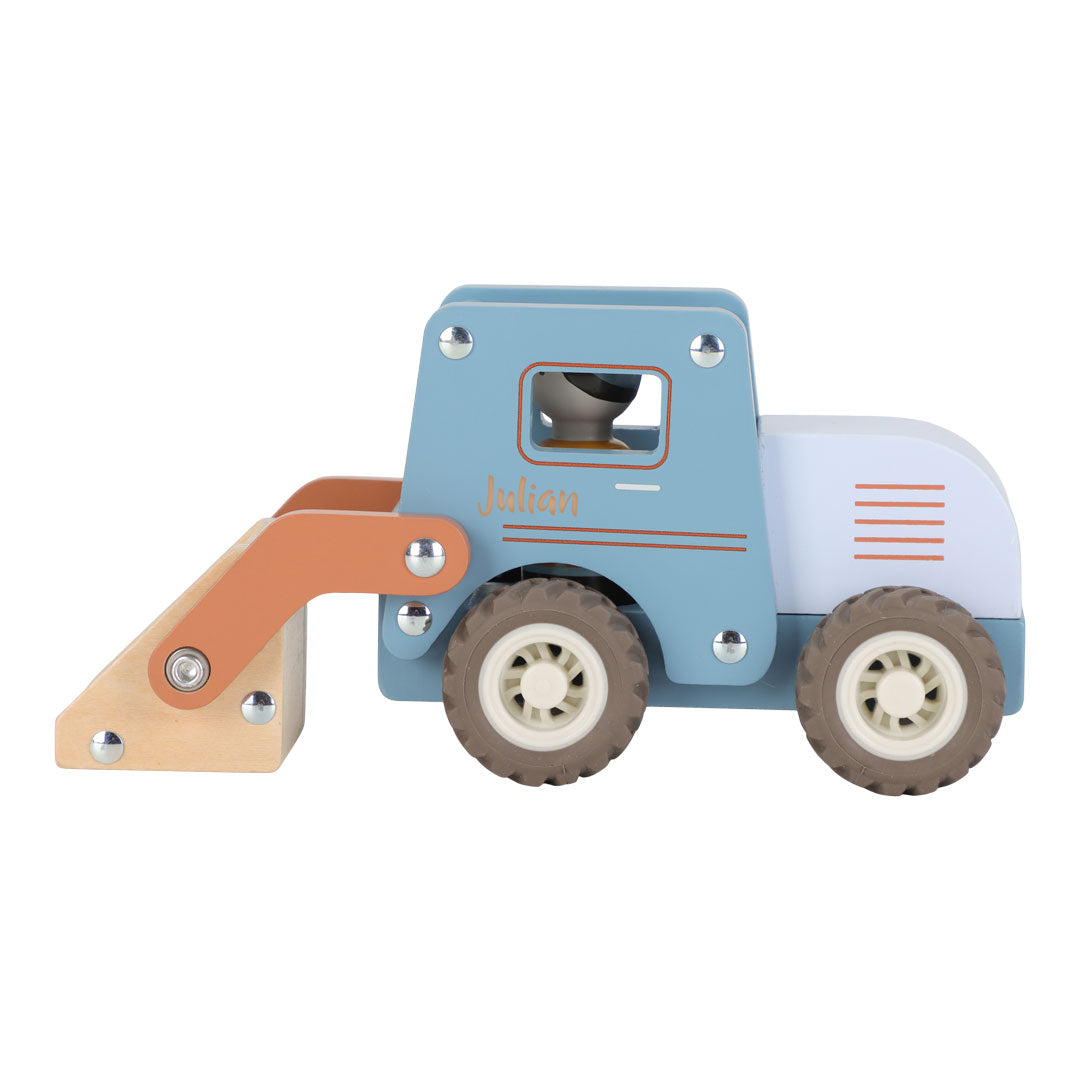 Personalisiertes Holzspielzeug Bulldozer mit Gravur – Babygeschenk mit Name