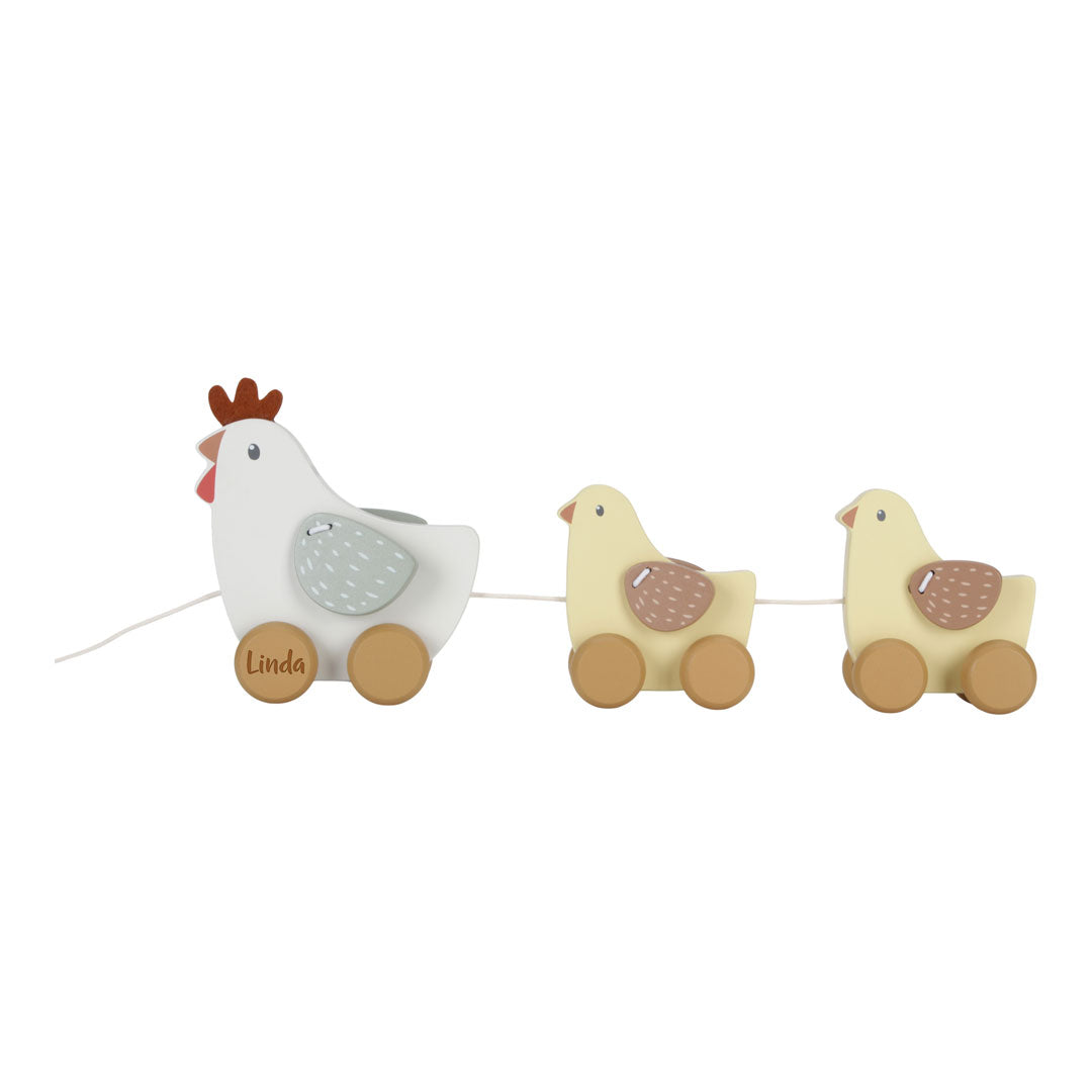 Personalisiertes Nachziehtier Huhn aus Holz mit Name | Geschenk für Kinder