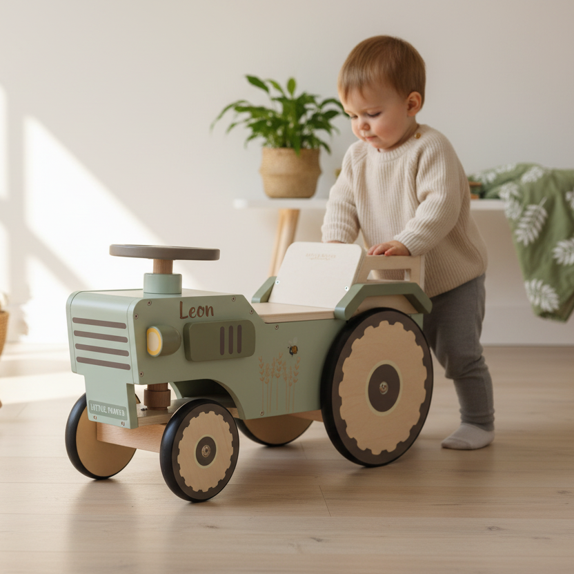 Personalized Wooden Ride-On Tractor with Name | Gift for Children