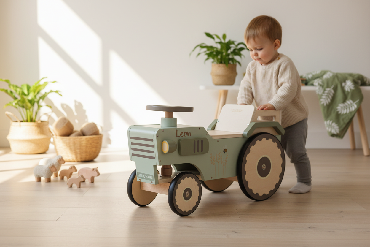 Personalized Wooden Ride-On Tractor with Name | Gift for Children