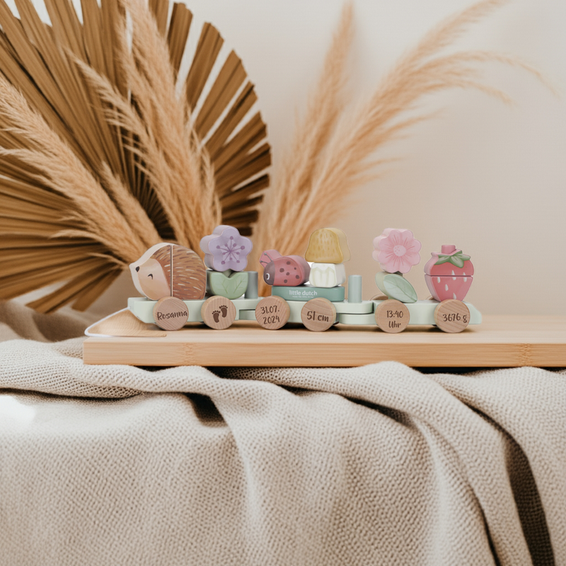 Wooden Train Hedgehog Fairy Garden "For Birth" | Little Dutch