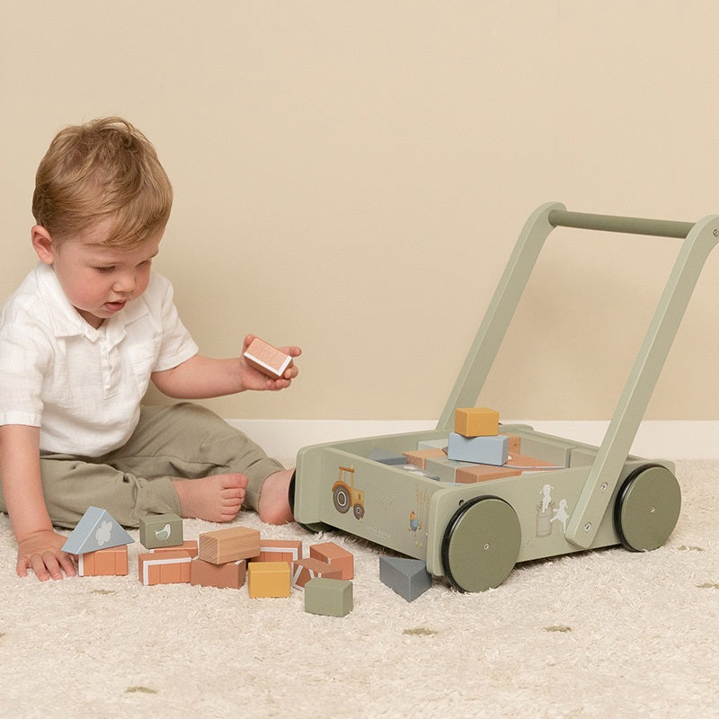Lauflernwagen mit Bauklötzen Little Farm – Geschenk zum 1. Geburtstag