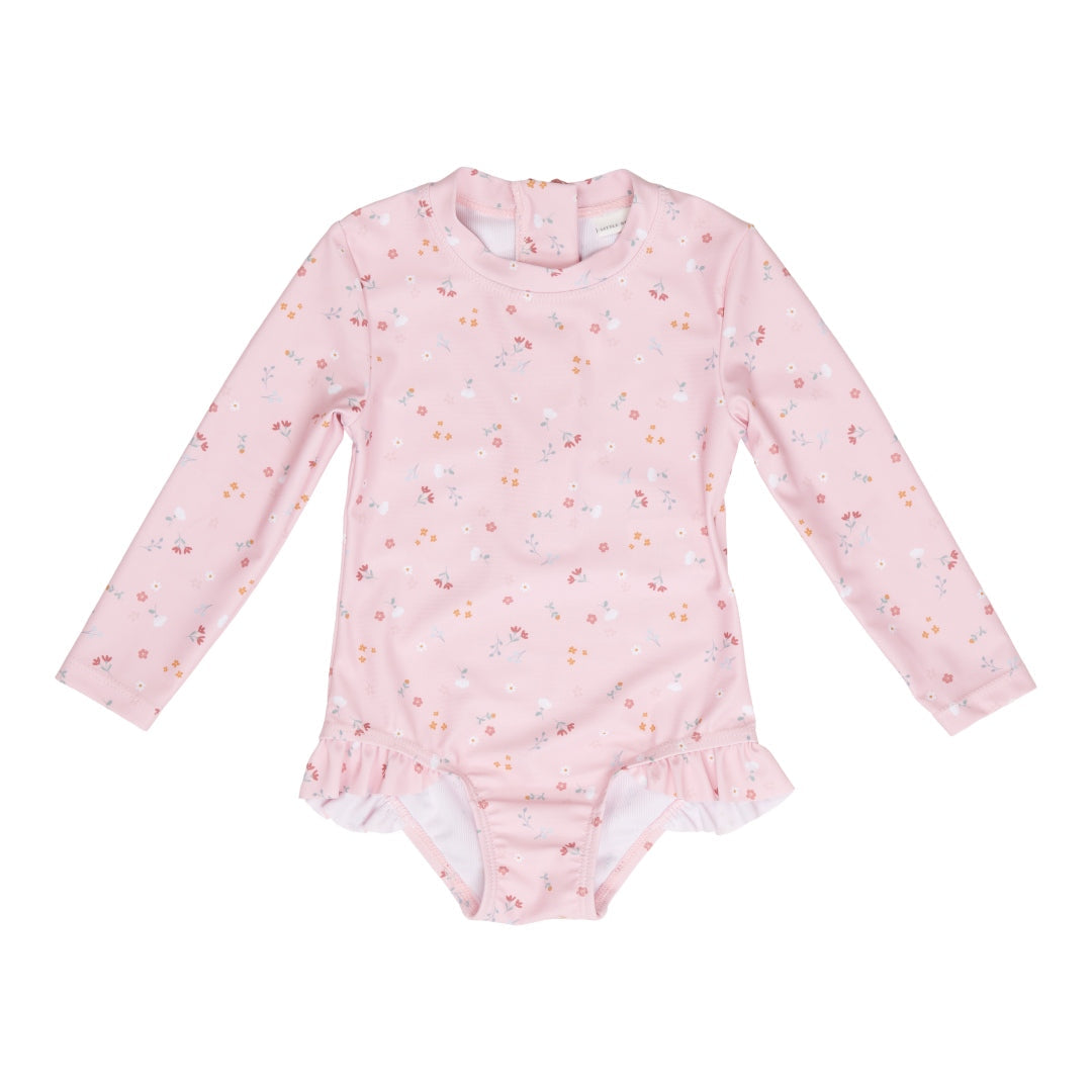 Little Pink Flowers long-sleeved swimsuit, size 62/68 | Little Dutch