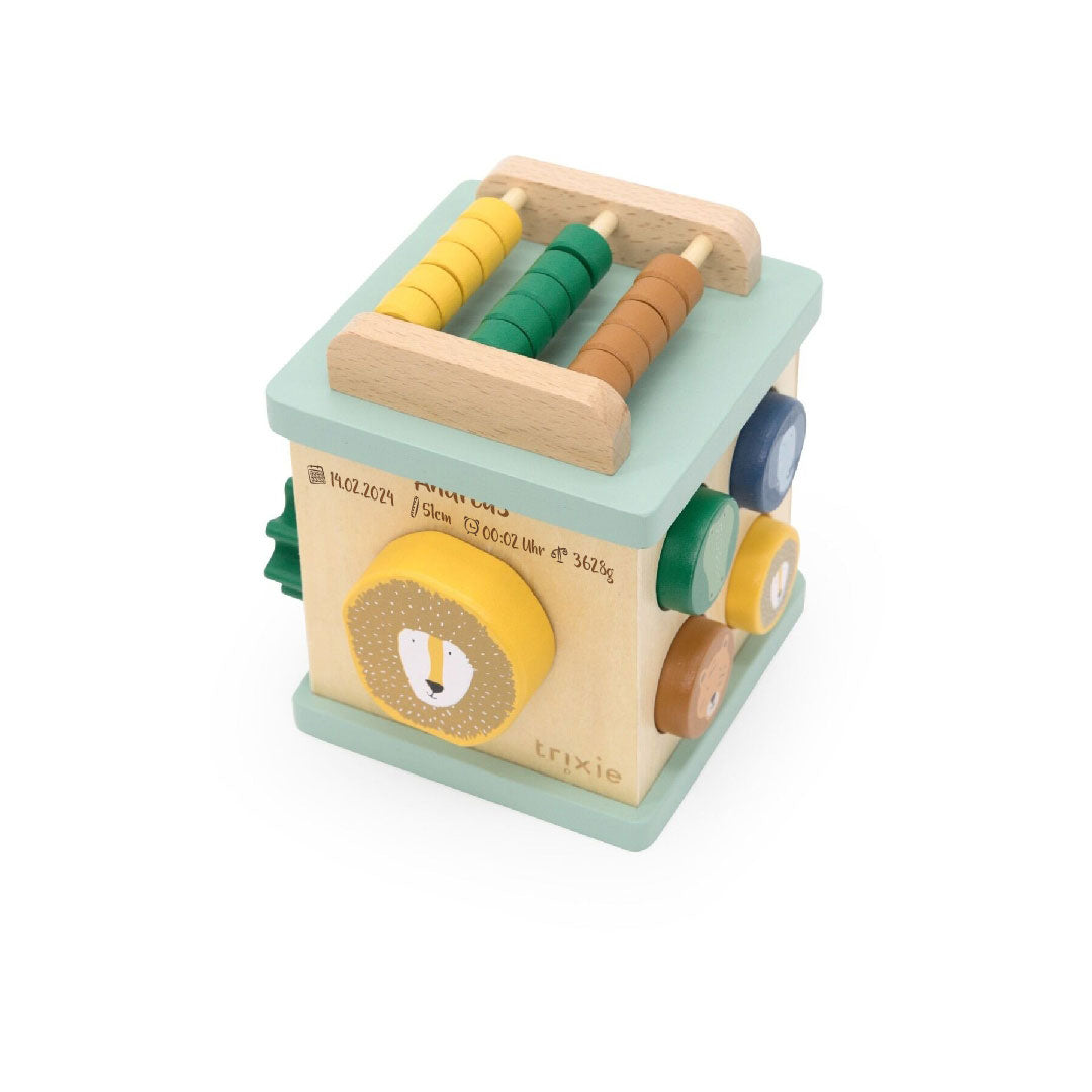 Mini wooden activity cube - laser-engraved for christening - | Trixie