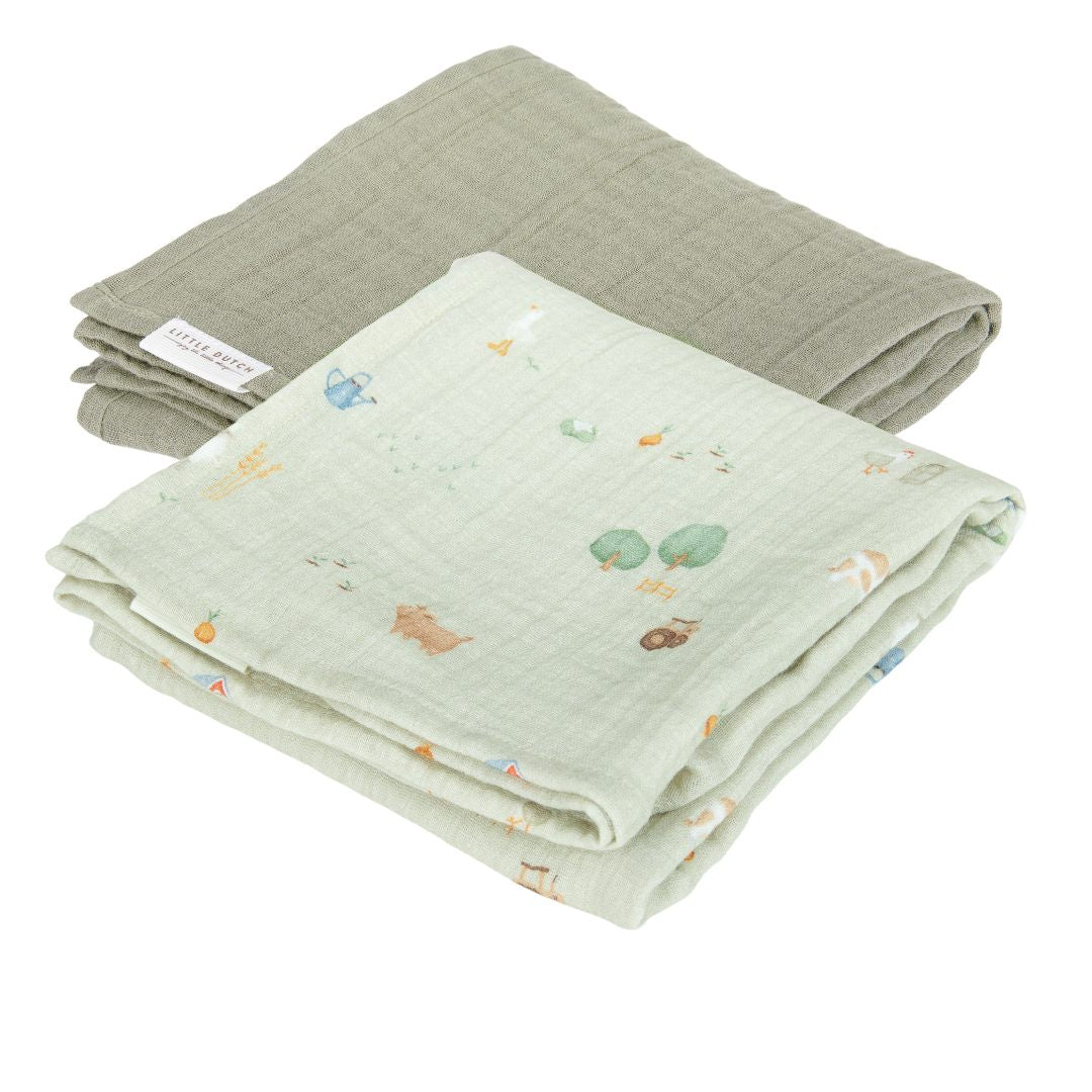 Muslin cloth swaddles 70 x 70 Little Farm / Pure Olive | Little Dutch