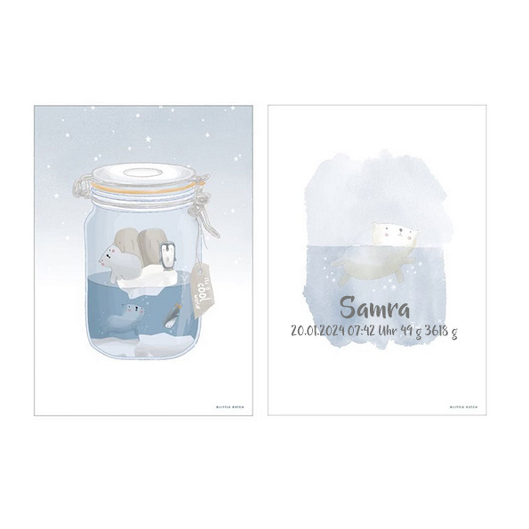 Poster A3 mini Polar Bär "beidseitig bedruckt" blau | Little Dutch