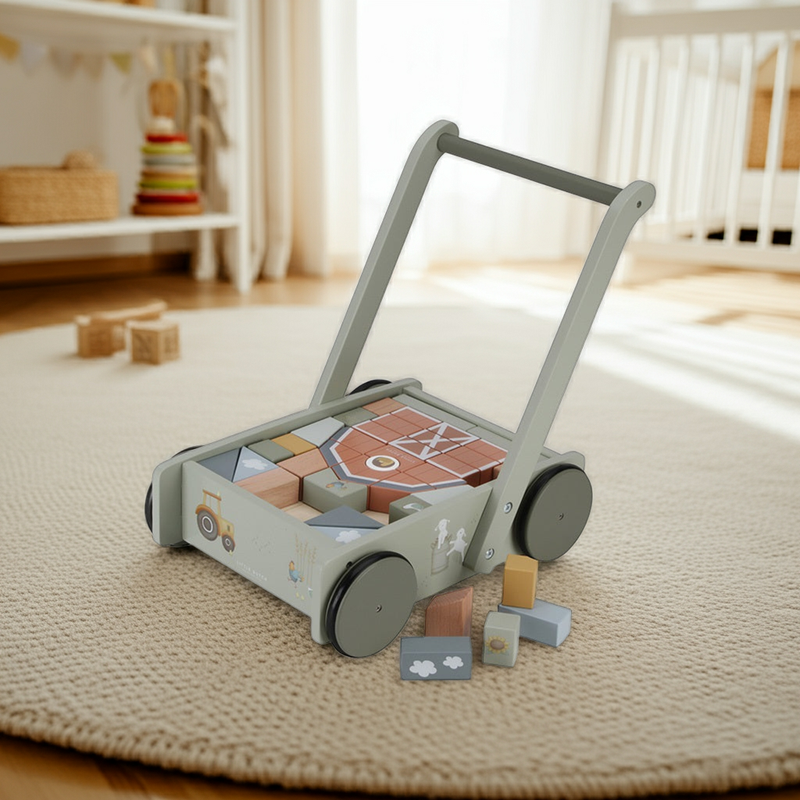 Lauflernwagen mit Bauklötzen Little Farm – Geschenk zum 1. Geburtstag