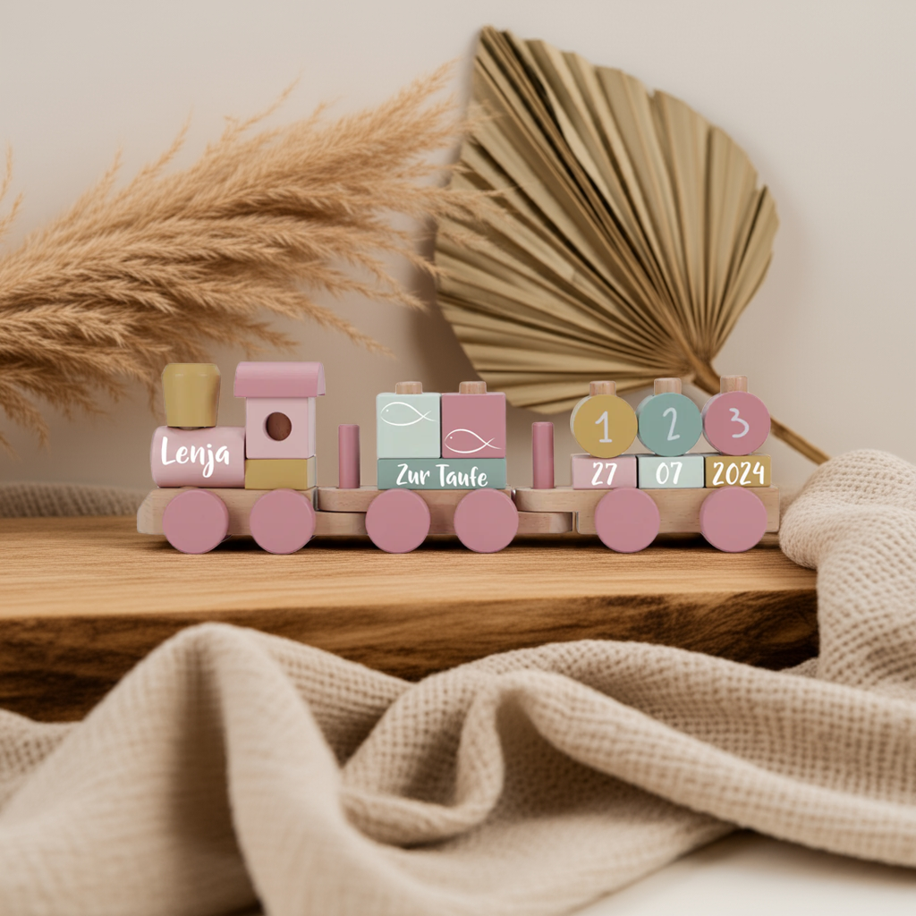 Train en bois personnalisé Fairy Garden - Cadeau de baptême