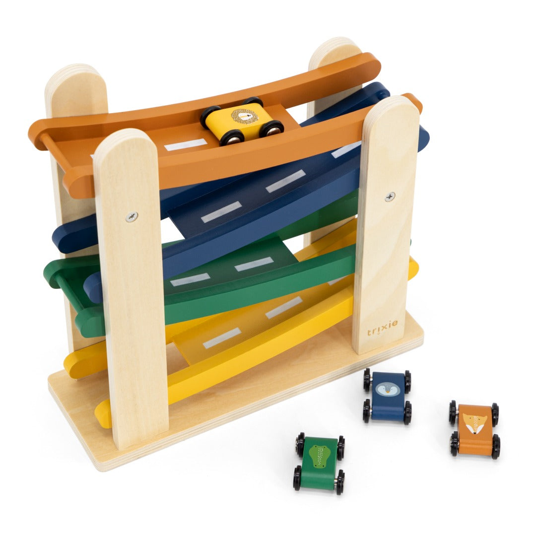 Wooden Ball Track with 4 Cars – Motor Skills Toy for Children | Schmatzepuffer