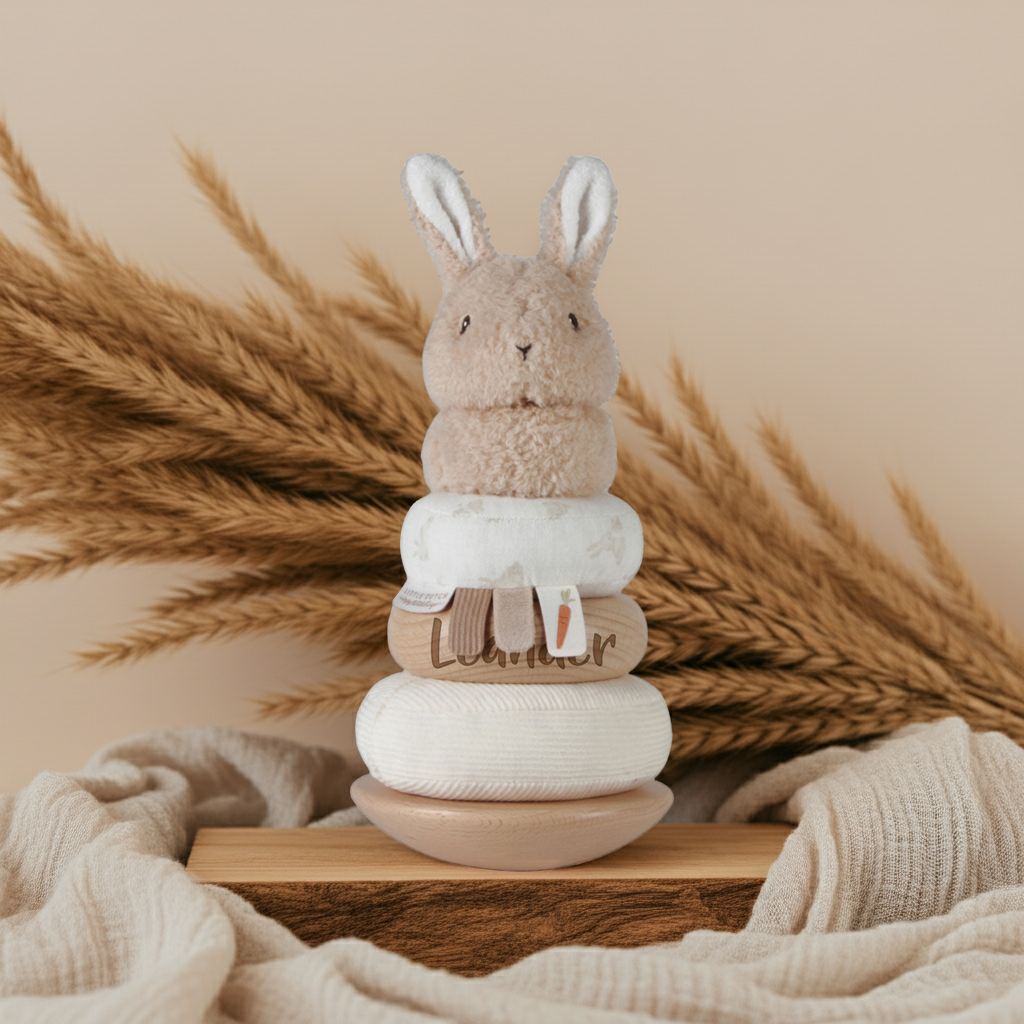 Personalisierter Stapelturm Baby Bunny mit Namen Geschenk zur Geburt