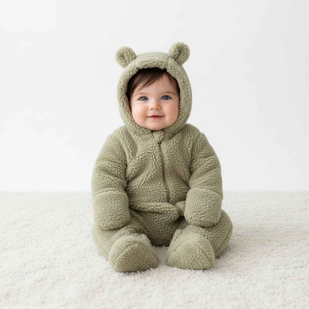 Teddy Strampler Soft Green - Newborn Winter Teddy | Little Dutch