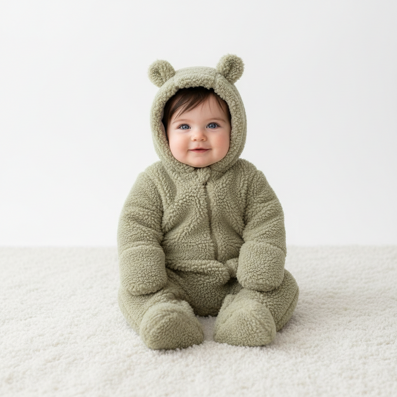 Teddy Strampler Soft Green - Newborn Winter Teddy | Little Dutch